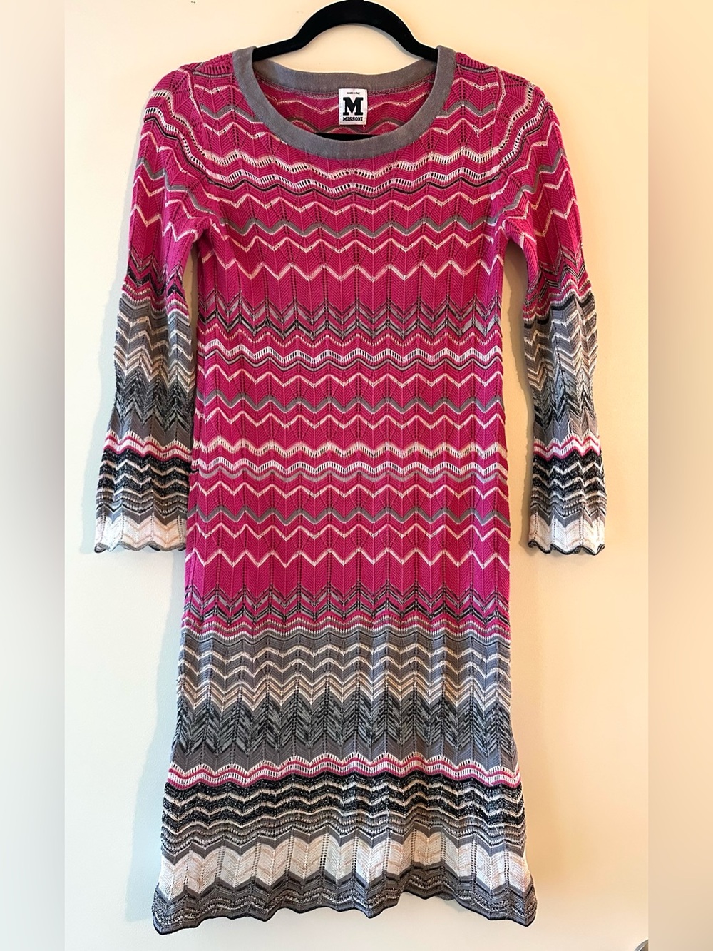 M Missoni Chevron Knit Long-Sleeve Dress in Pink. Size Italian 38 - Picture 5 of 16